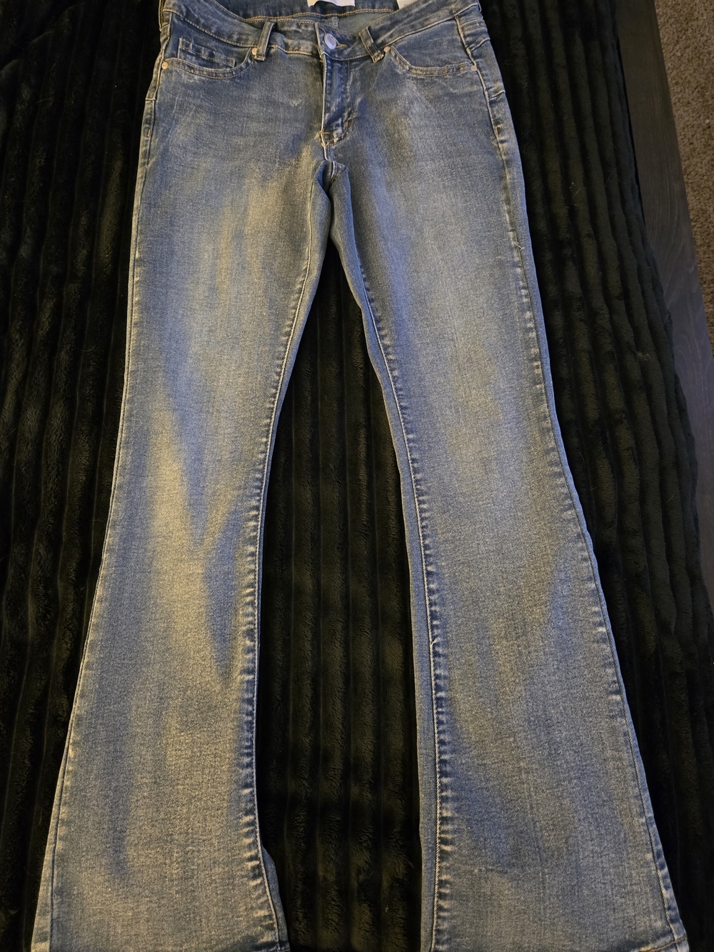 RISE Low Rise Flared Bell Bottom Denim Jeans Medium Wash Juniors Size 7 NWOT - Picture 2 of 11